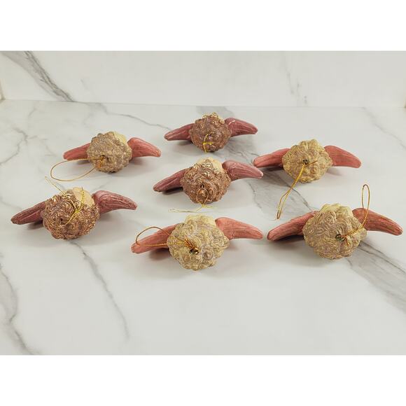 Cherubs Christmas Tree Ornaments Baroque Angels 4 1/2" Pink 80s Blow Mold x7 - Picture 7 of 12